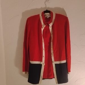 St.John Collection Red White Navy Blue Suit Skirt Blazer Outfit Sz 6 New